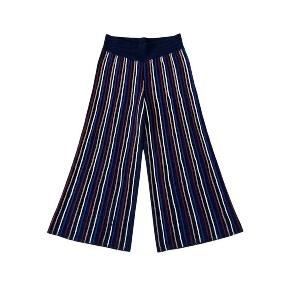 Eleven Six 100% Baby Alpaca Striped Wide Leg Knit Pants Navy Blue Red Medium
